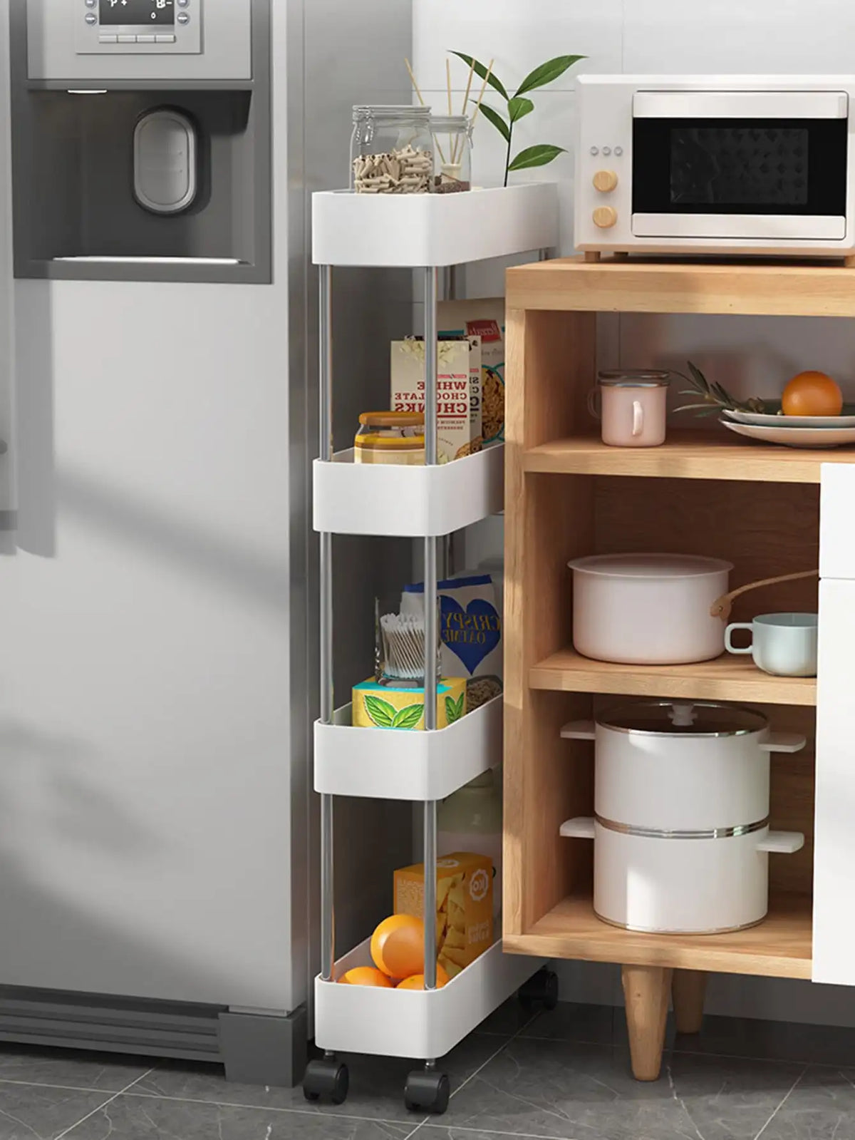 1pcs 3/4 Tier Rolling Utility Cart Storage Shelf Movable Gap Storage Rack Kitchen Bathroom Slim Slide Organizer Shelf Livingroom