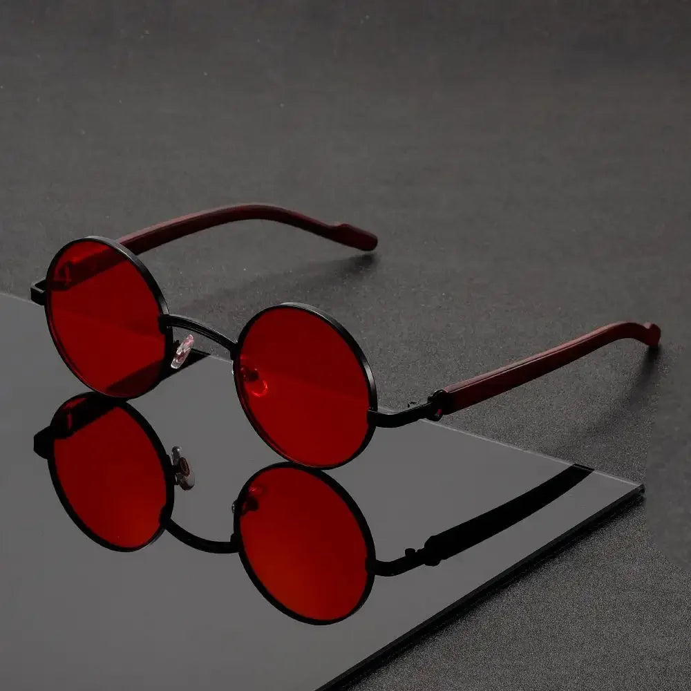 1pc SunGlasses, Retro Fashion Glasses For Men And Women, Metal Glasses With Imitation Wood Grain Temples