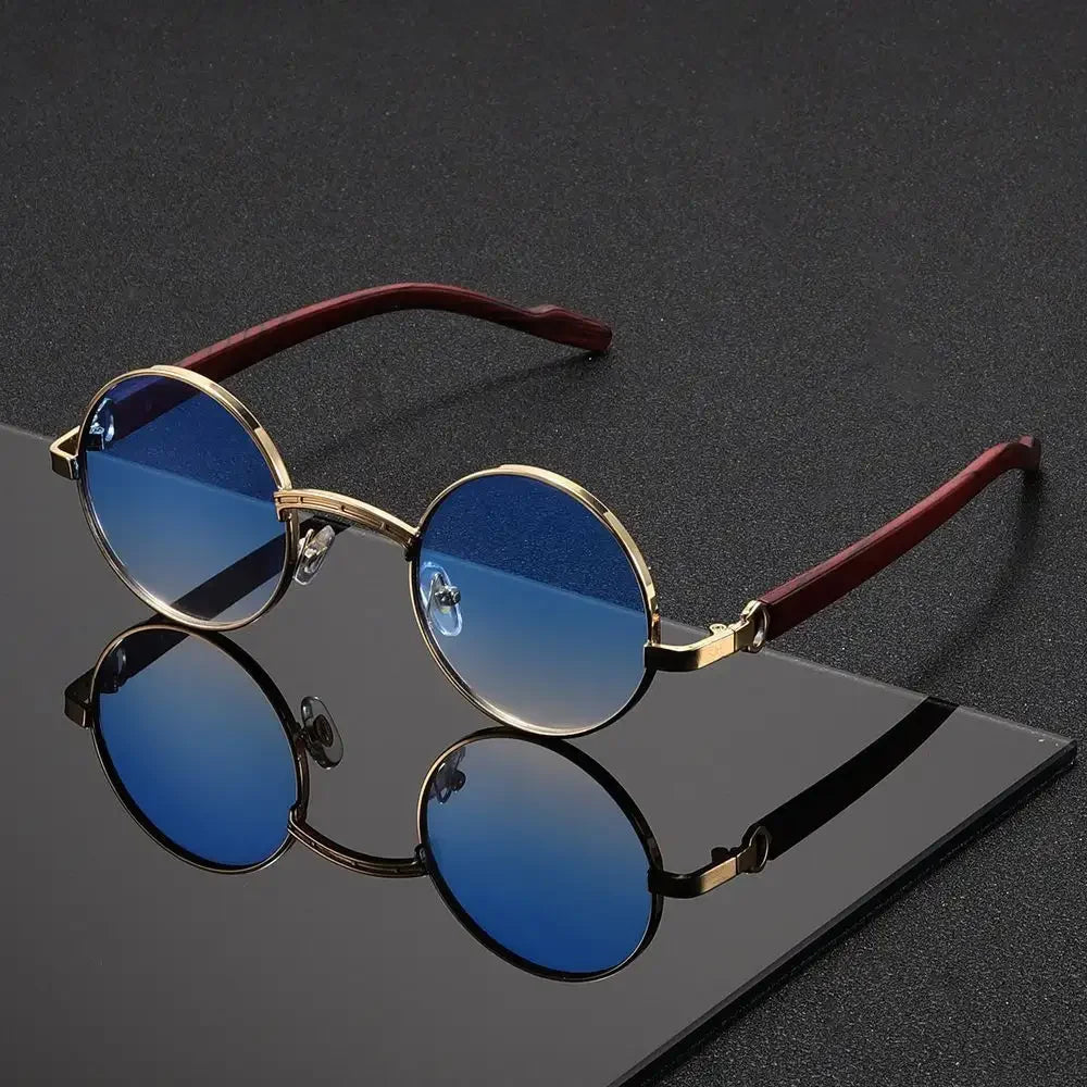 1pc SunGlasses, Retro Fashion Glasses For Men And Women, Metal Glasses With Imitation Wood Grain Temples