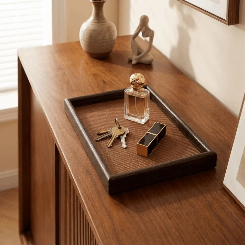 Light Luxury Wooden Rectangular Storage Tray Large Capacity Decorative Jewelry Display Trays Space Saving Cosmetic Holder Vanity