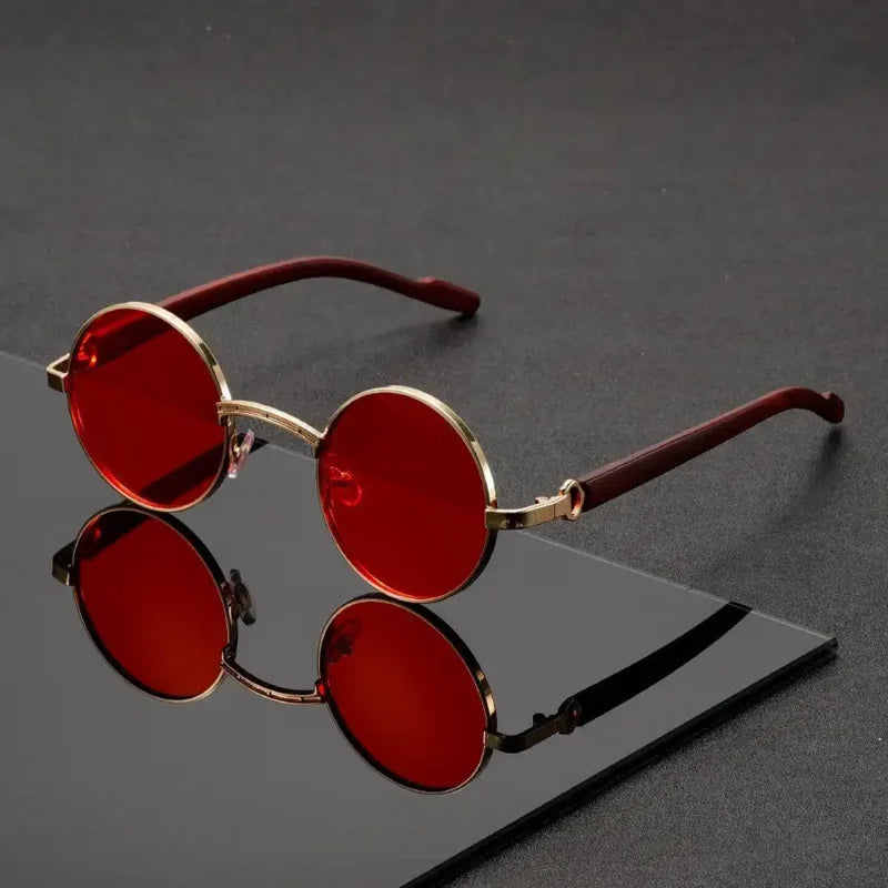 1pc SunGlasses, Retro Fashion Glasses For Men And Women, Metal Glasses With Imitation Wood Grain Temples
