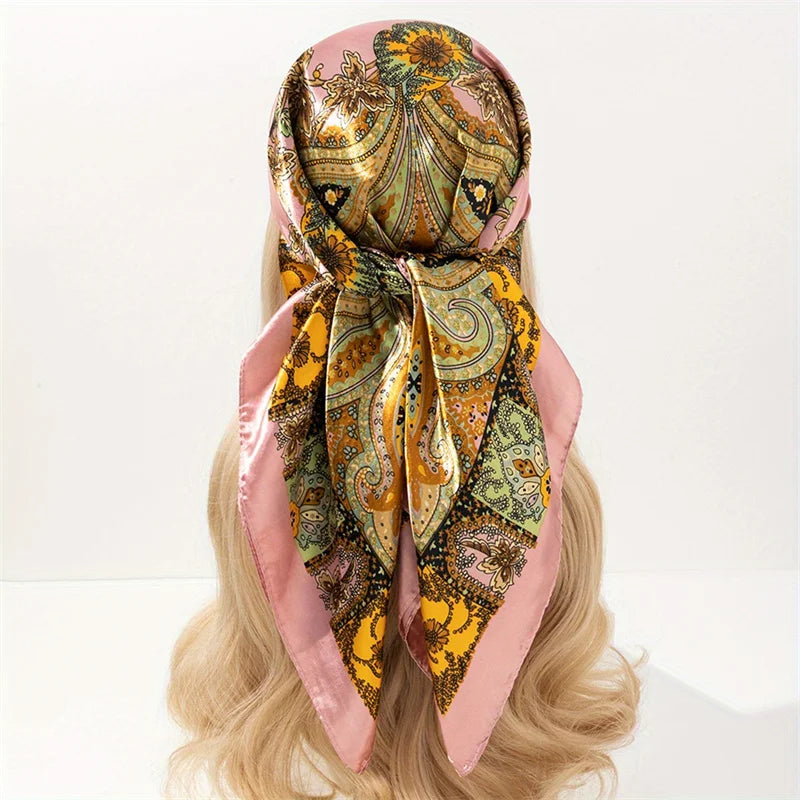 Luxury Brand Silk Satin Square Scarf Women Hijab Bandana Muslim Headscarves Shawl Wrap Ladies Headband Neckerchief Foulard 90cm