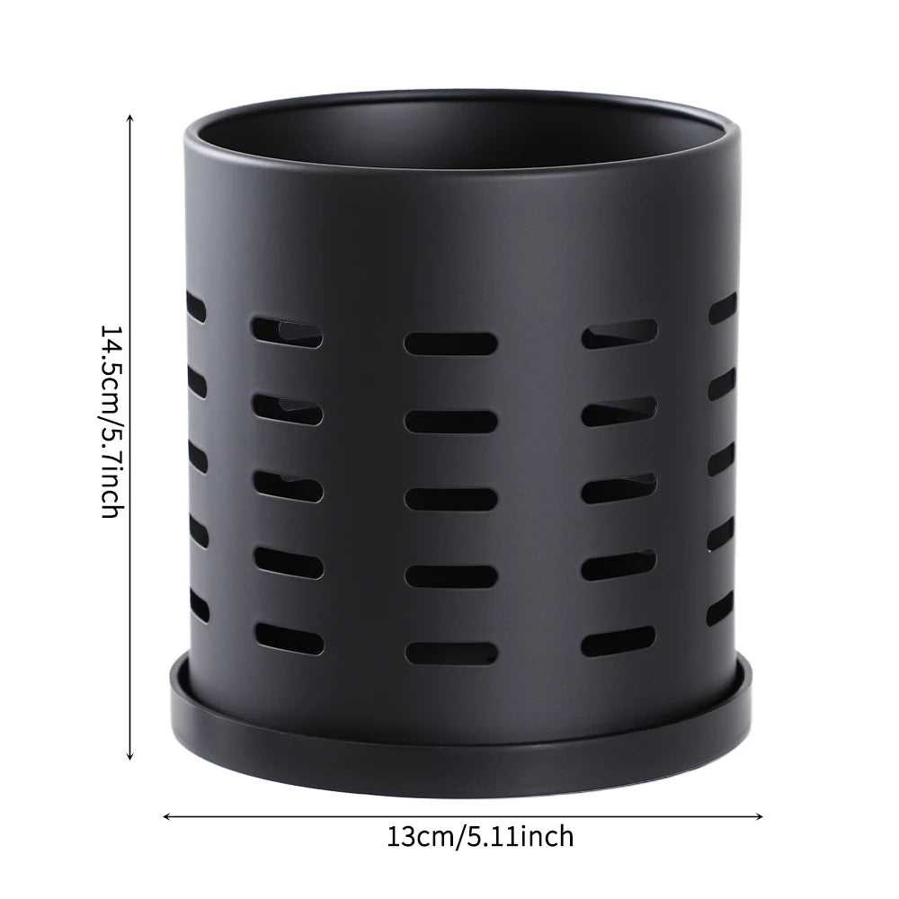 Black Stainless Steel Cutlery Holder - Large - Size Kitchen Storage Container for Knives, Forks & Chopsticks, Easy to Clean