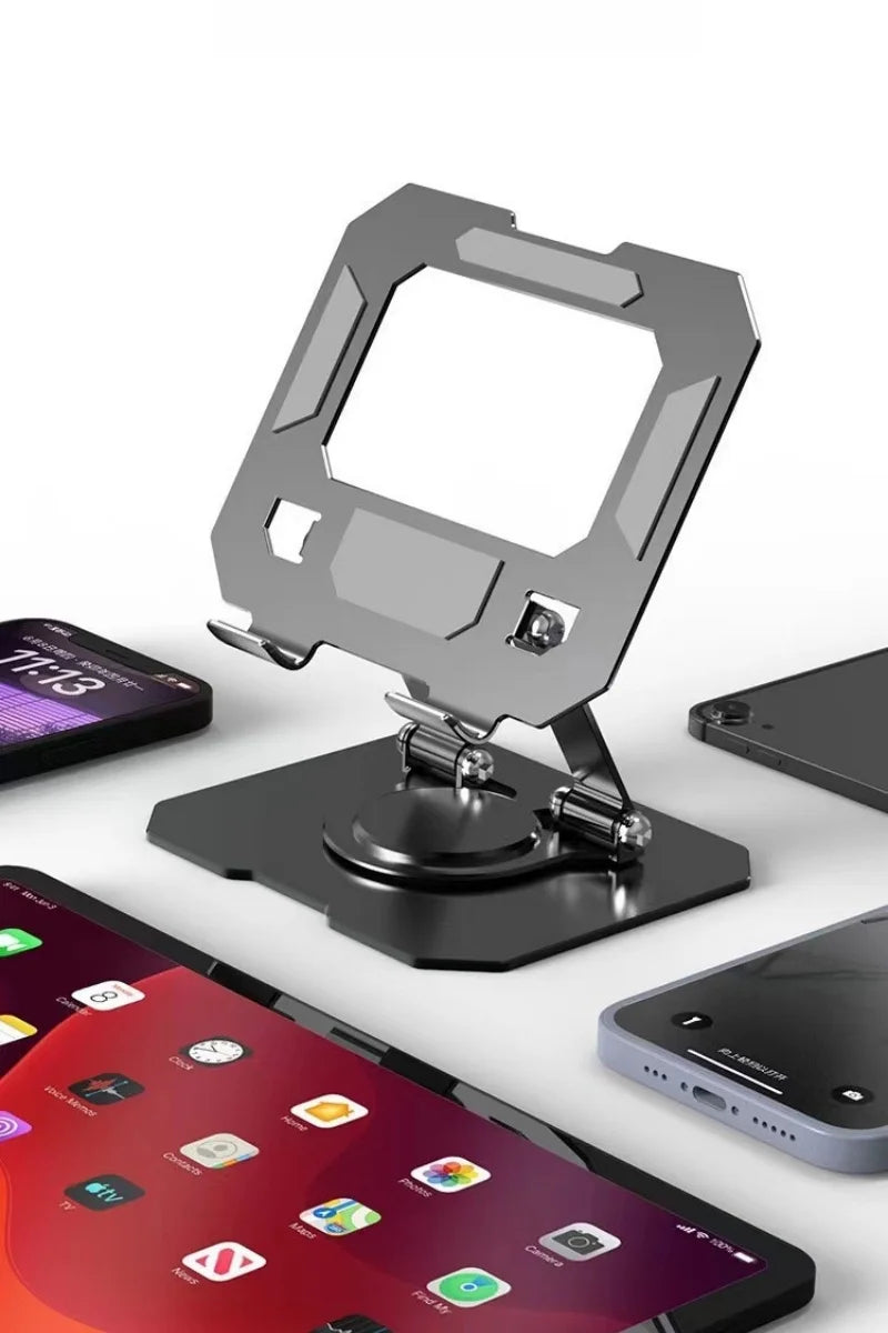 All-Metal Foldable 360° Rotatable Desktop Stand for Tablet & Phone, Hollow-Out Heat Dissipation Tablet Support Bracket