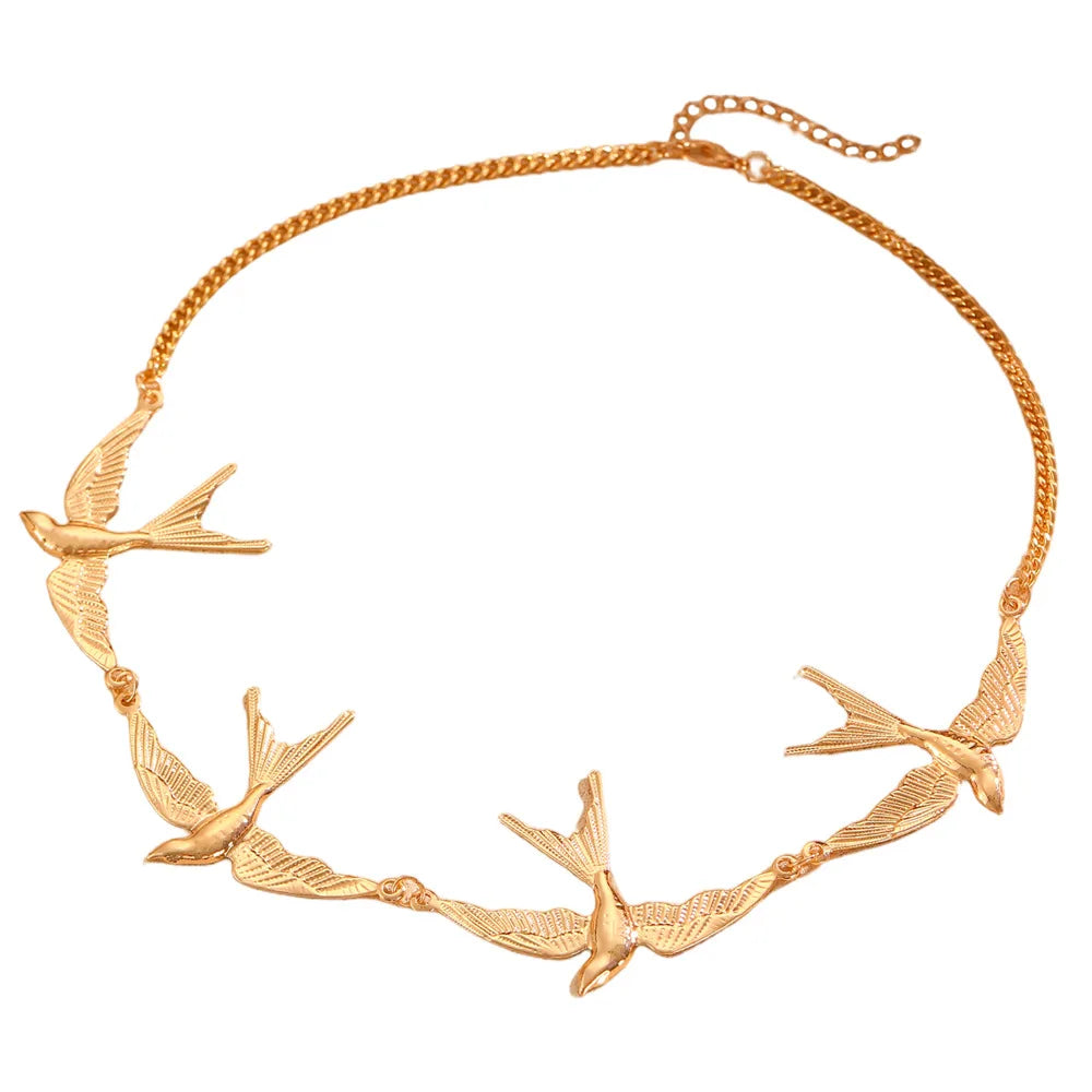 Hiphop Punk Gold Color Little Swallow Necklace for Women Exaggerated Splicing Chain Short Necklace Wedding Party Jewelry Gifts