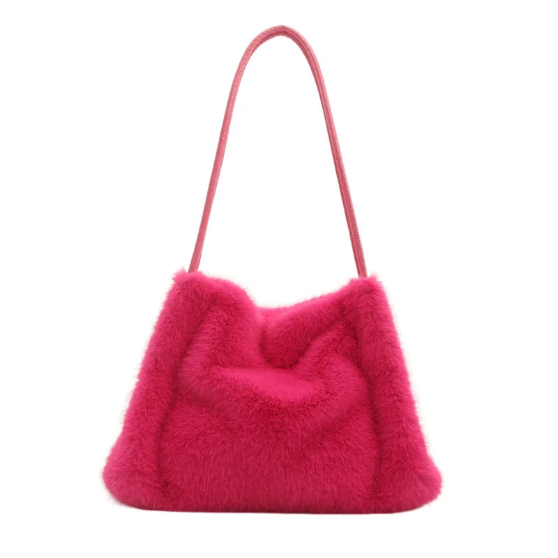 Female Autumn Winter Plush Handbag Versatile Solid Color Chain Crossbody Shopping Bag Women New Design Chain Messenger Bags