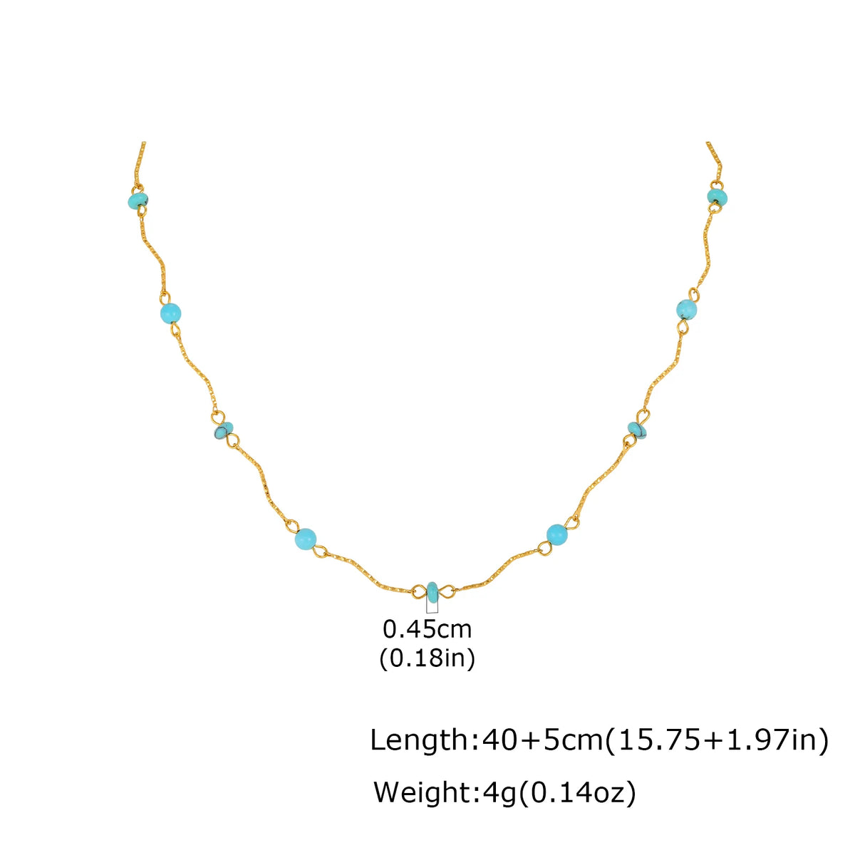 Waterproof Turquoise Necklace Gold Plated Stainless Steel Non-tarnish Wavy Link Chain Bead Choker Necklace Summer Boho Jewelry