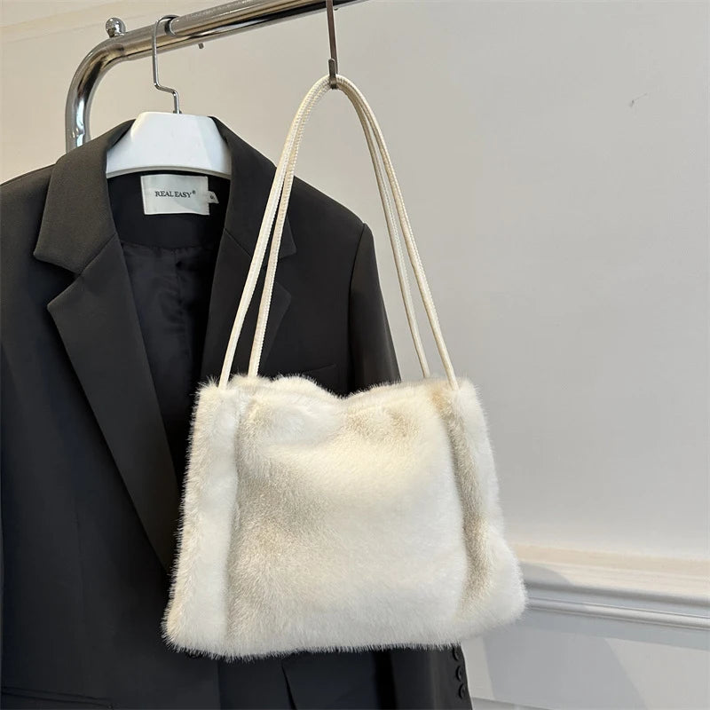Female Autumn Winter Plush Handbag Versatile Solid Color Chain Crossbody Shopping Bag Women New Design Chain Messenger Bags
