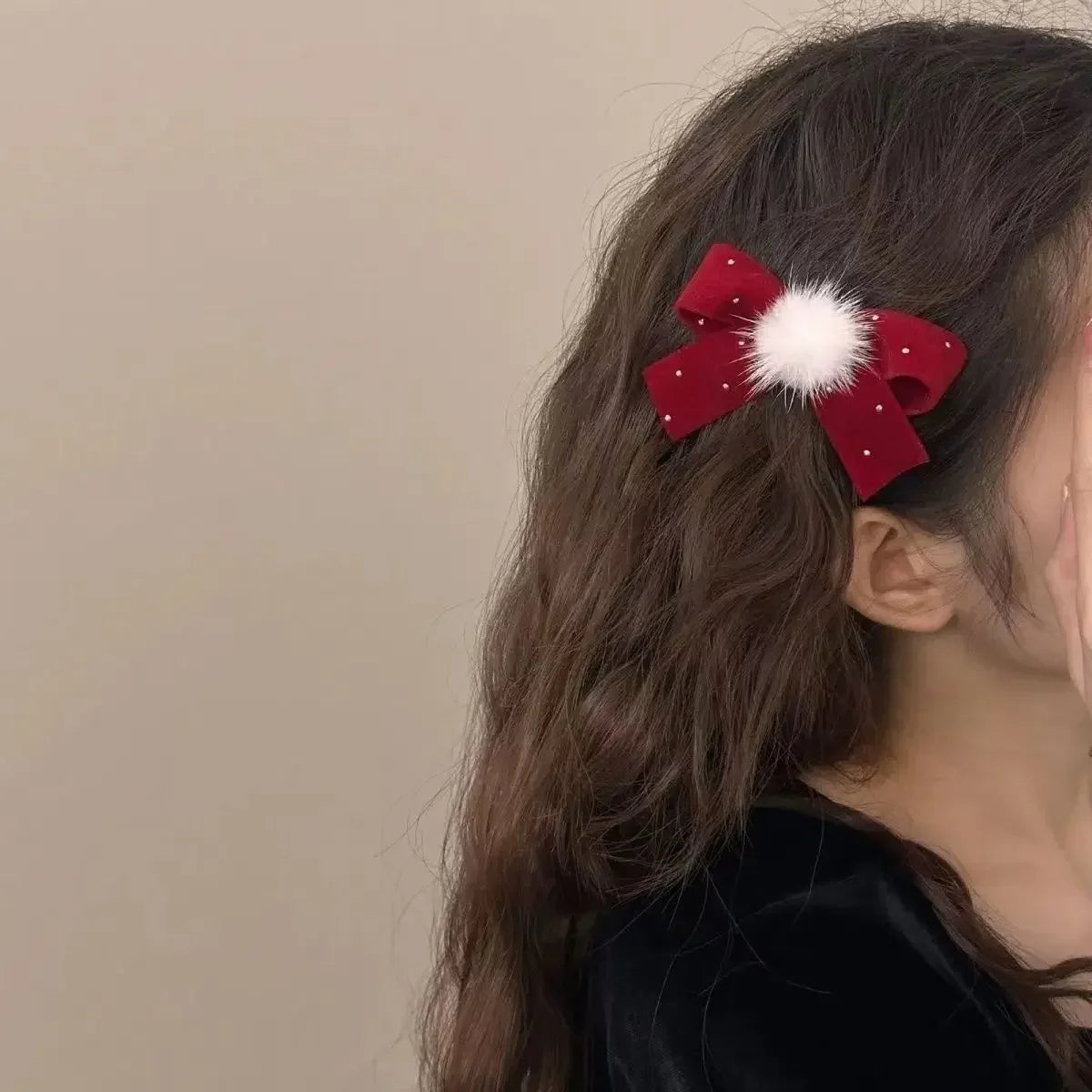 1/2Pc Red Velvet Bow Hair Pins Alloy Heart Hair Clips for Kids Girls Pompom Barrettes Ponytail Holder Headwear Accessories