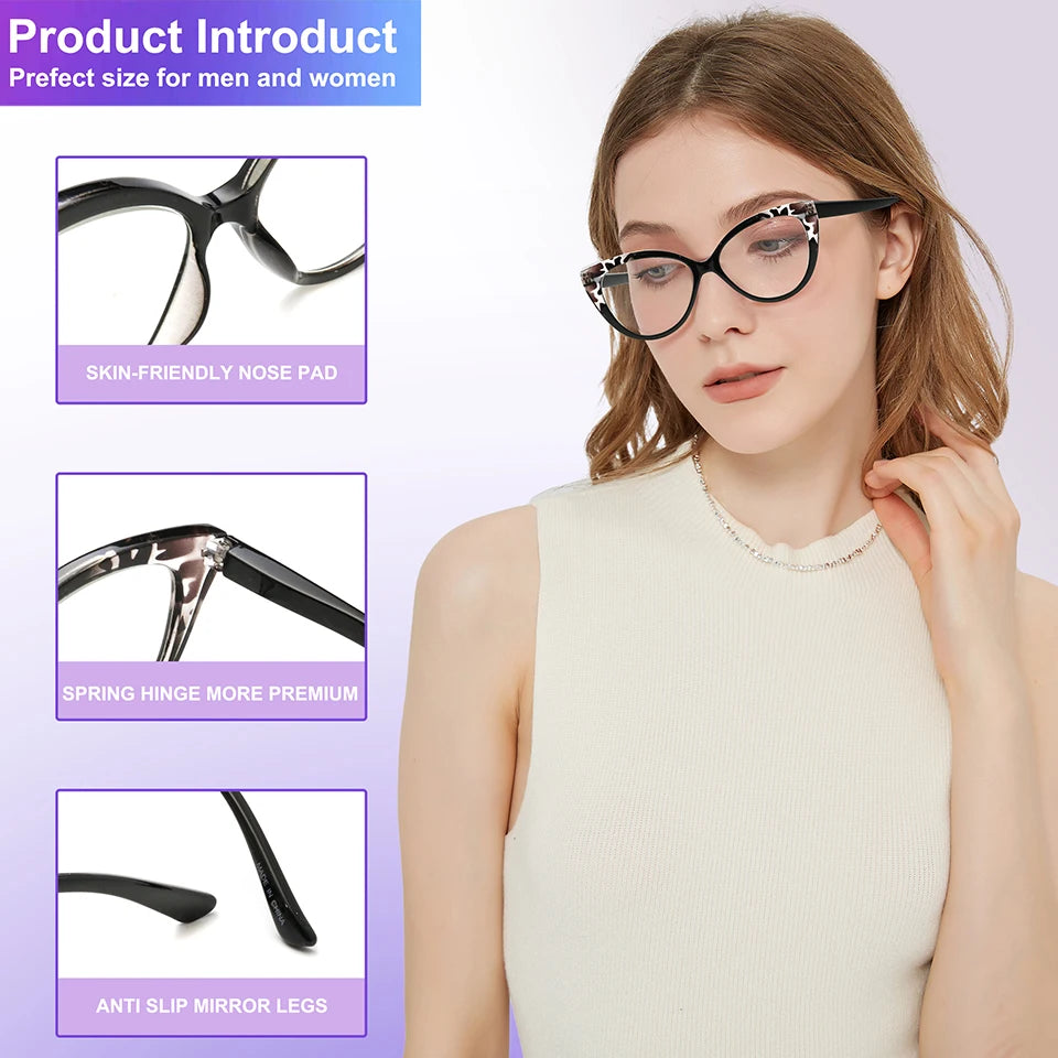 BEGREAT Cat Eye Reading Glasses Trendy Luxury Design Presbyopia Eyeglasses Anti-blue Light Glasses +1.25 +1.75 +2.75