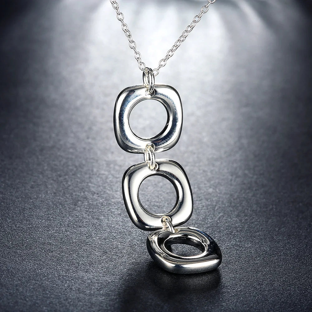 Korean Fashion 925 Sterling Silver Charms Three Square Pendant Necklace For Women Man Gifts Trend Party Streetwear Jewelry
