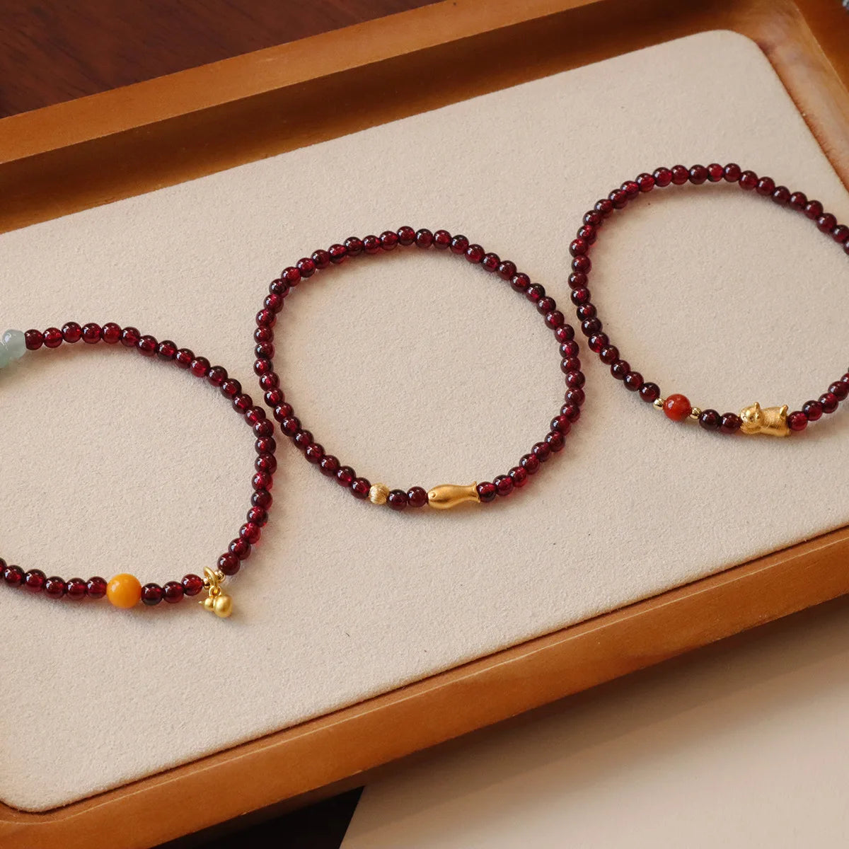 2026 3MM Garnet Bracelet with Aqua Jade & Agate, Gold Plated Stackable Beaded Bracelets for Women, Healing Crystal Gift 1420