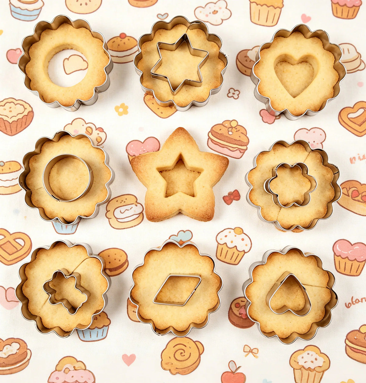 9PCS Jam Cookie Cutter Set Food Grade Moon Star Heart Flower Easy Clean Molds for Fondant Biscuit Pastry Home Baking