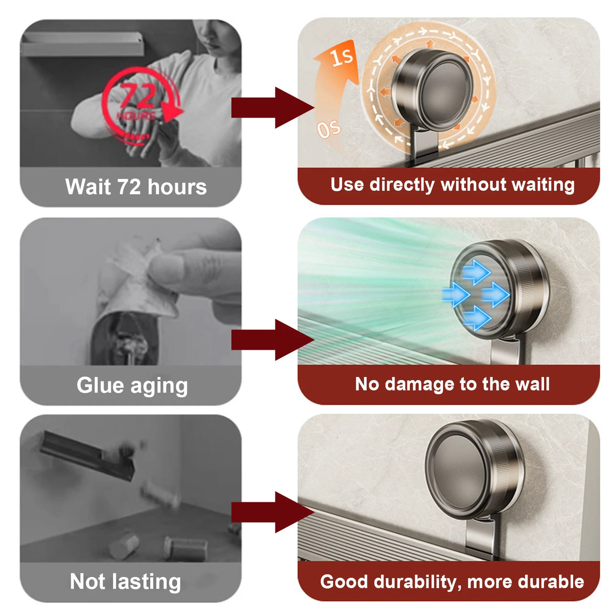 Multi-Purpose Suction Cup Hooks 6/8/10 Aluminum Bathroom Towel Rack Strong Load-Bearing White Grey Kitchen Storage Hook