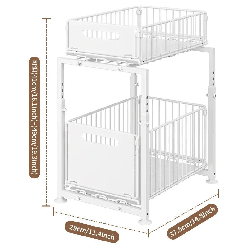 Kitchen Sink Storage Rack Pull-Out Basket Double Layer Spice Snack Bottle Can Organizer Cabinet Multi-level Shelf