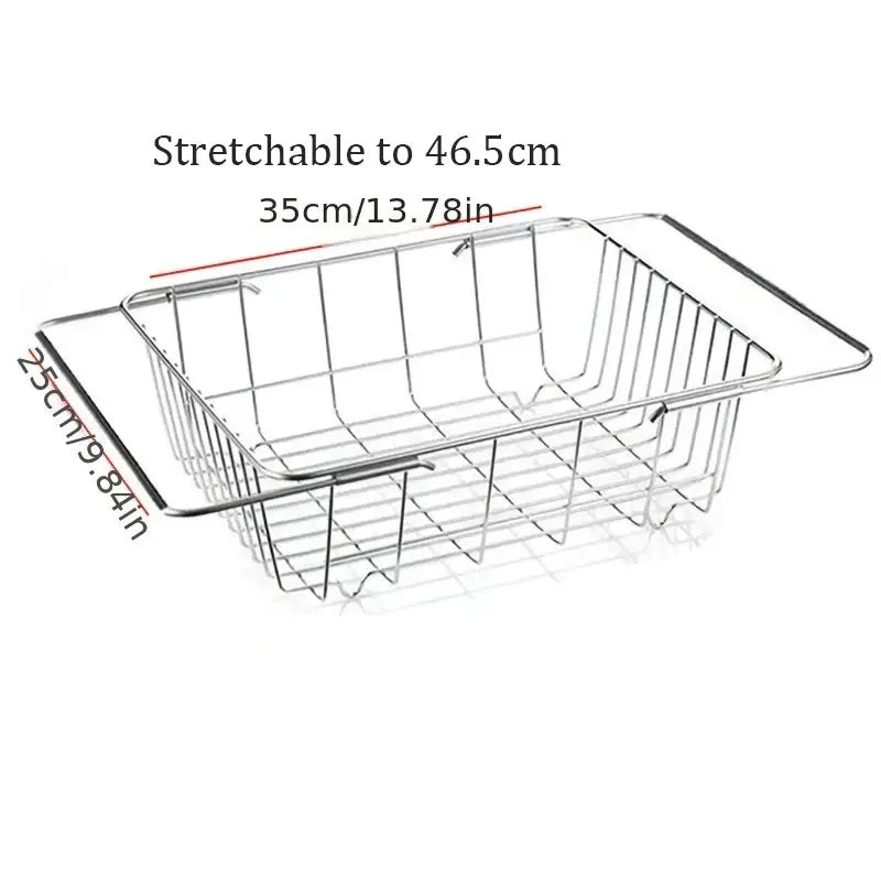 1pc Retractable Sink Drain Rack Sink Dish Drain Rack Expandable  Adjustable Vegetable Fruit Washing Basket Kitchen Accessories