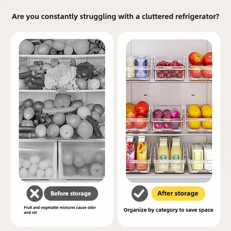 Refrigerator Organizer Bins - Clear Plastic Container Drawer for Egg Vegetable Fruit Snack Drink Food, Organization Storage
