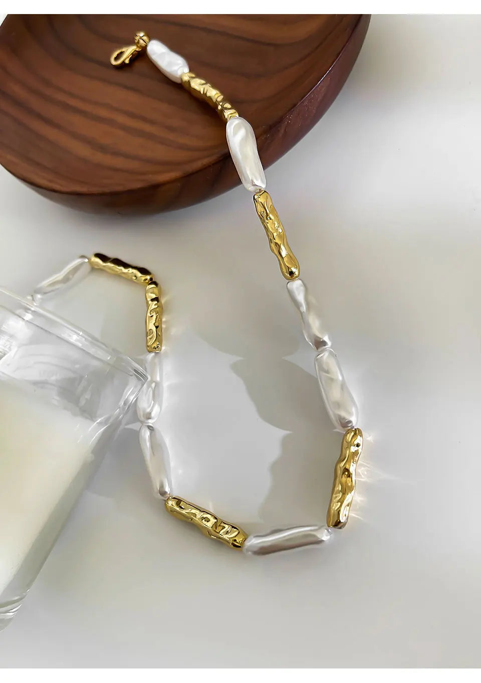 Peri'sbox Vintage Fashion Irregular Imitation Baroque Pearl Metal Copper Necklace for Women Punk Hip-Hop Statement Jewelry Gifts