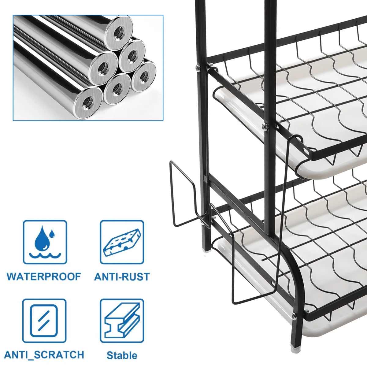 3 Tier Dish Organizer Dish Drying Rack Compact Kitchen Dish Rack Drainboard Set Large Rust-Proof Dish Drainer Kitchen Dish Drain