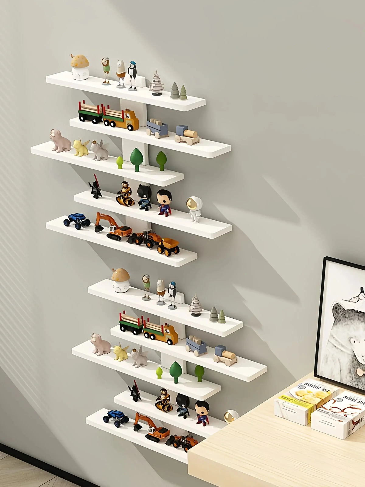 Adjustable Wall-mounted Display Stand for Action Dolls, Small Building Blocks and Collectibles - Modern Indoor Storage Shelf