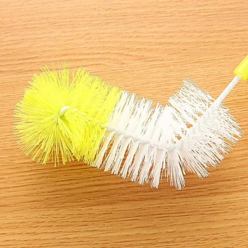 Round Head Bendable Long Handle Cup Brushes Bottle Brush Cleaning Brush Home Kitchen Gadget Random Color