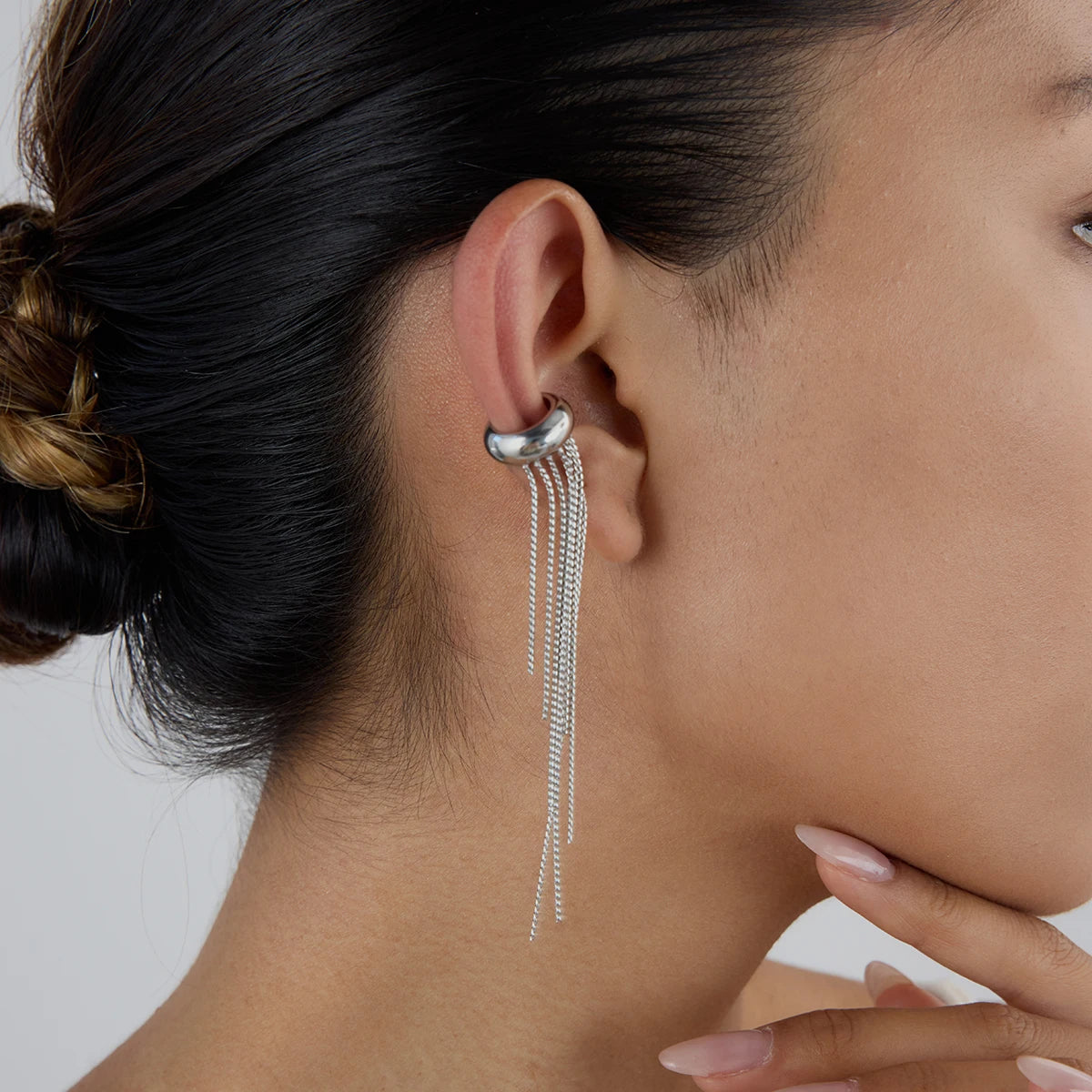 Yori 1Pc Long Tassel Drop Dangle Ear Clip Women's Metal Charms Stainless Steel 18K Gold PVD Plated Waterproof Jewelry 2025 New