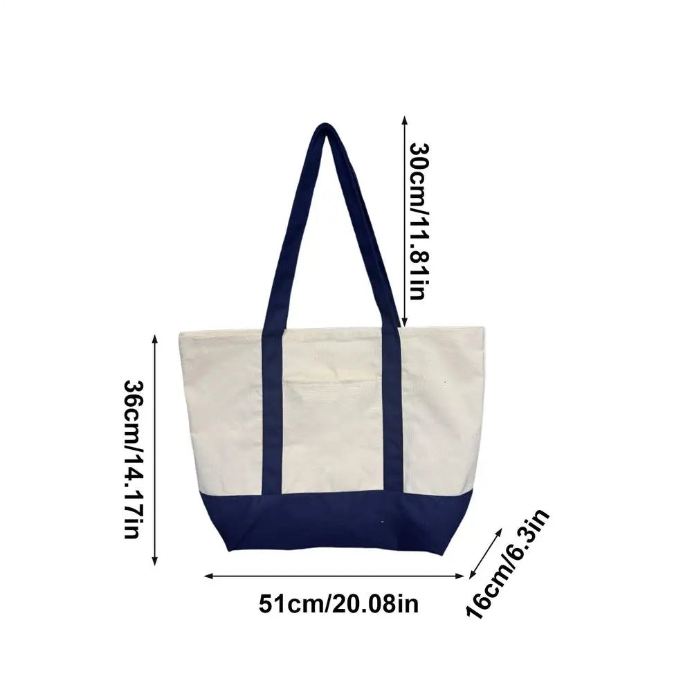 Canvas Tote Bag with embroidered Handle Reusable Ladies Elegant Shoulder Bag for Grocery Shopping Beach Travel