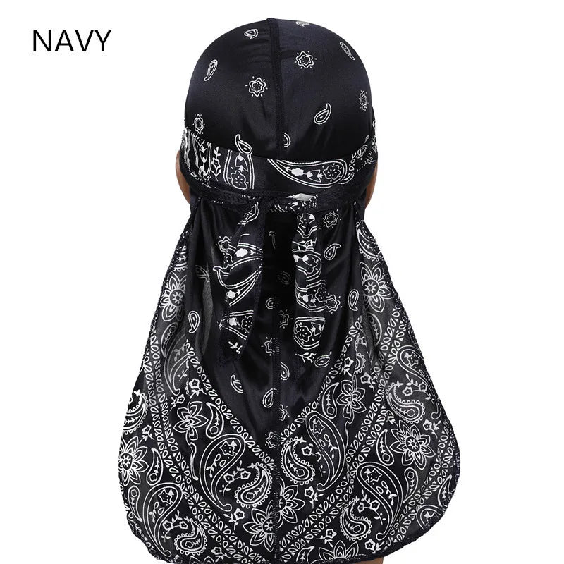 Satin Floral Printed Headband Scarves for Women Hair Accessories Mens Doo Rag Durag Long Tail Cap Bandana Turban Unisex Headwear