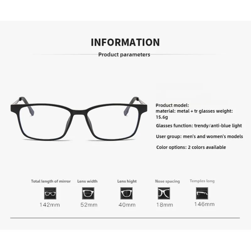 Blue Light Blocking Reading Glasses Men Women Ultralight TR90 Titanium Alloy Optical Frame Eyeglasses Square Eyewear