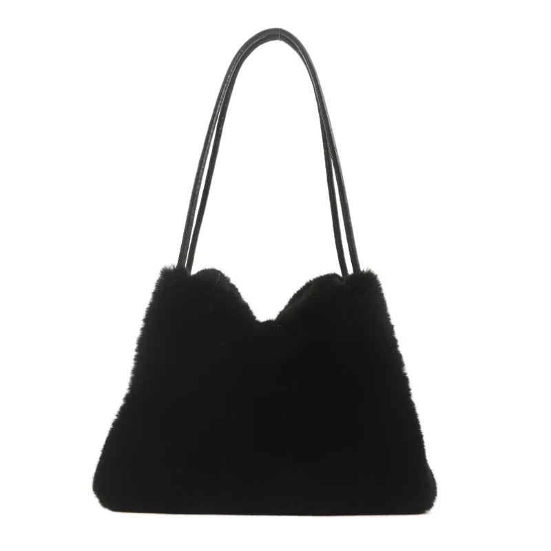 Female Autumn Winter Plush Handbag Versatile Solid Color Chain Crossbody Shopping Bag Women New Design Chain Messenger Bags