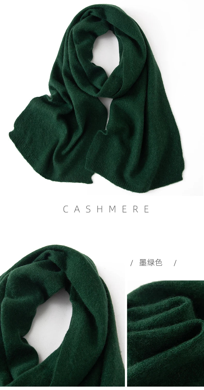 Soft 100% Cashmere Scarf for Autumn and Winter, Women's Knitted Warm Neck Protection Scarf 160*25CM