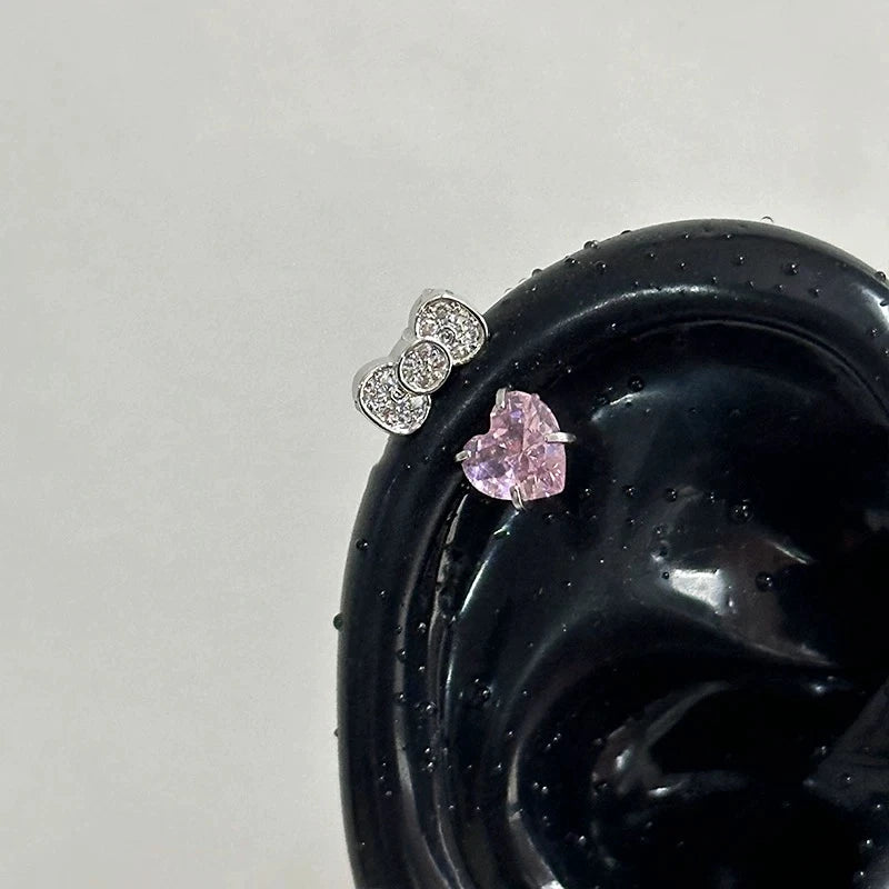 1 Pcs White Heart Bowknot Titanium Steel Ear Bone Nail Shiny Allergy Prevention Women Cochlear Accessories Piercing Earrings