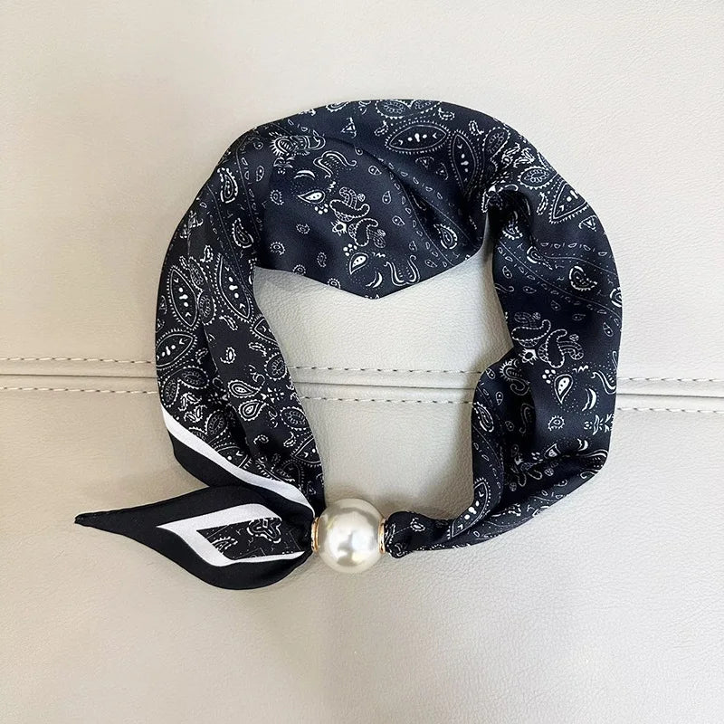 1/2PCS Elegant Pearl Tail Magnetic Clasp Scarf Summer New Versatile Breathable Fashion Artistic Accessory Neck Wrap Scarves