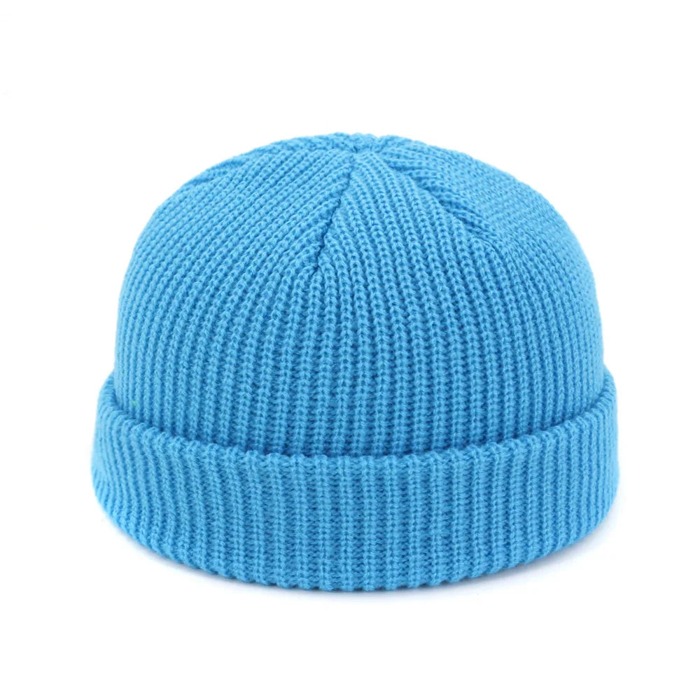 Beanie Knit Hats Fashion Men Boy Skullcap Sailor Caps Cuffs Retro Navy Short Hat Solid Color Unisex Winter Warm Cap Roll-up Edge
