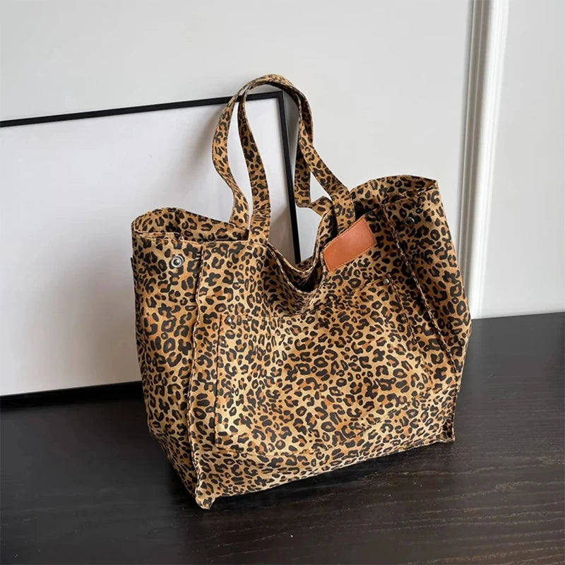 Vintage Leopard Print Women's Handbag Fashion Large Capacity Leopard Print Canvas Bag Underarm Bag Large Shopping Bag Women' Bag