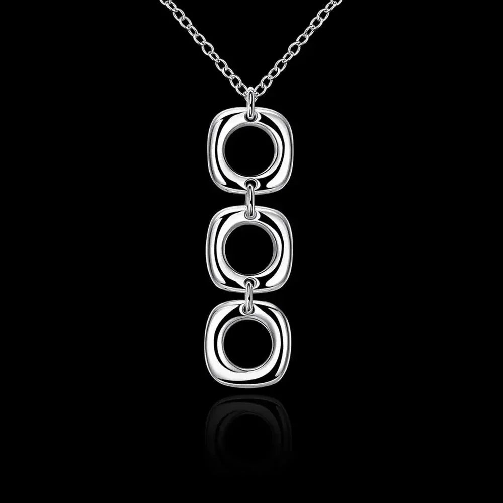 Korean Fashion 925 Sterling Silver Charms Three Square Pendant Necklace For Women Man Gifts Trend Party Streetwear Jewelry