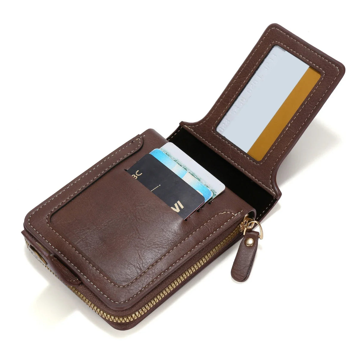 Short Horizontal Zipper Coin Pocket Tri-fold Card Case Purse Billetera Hombre Vintage Men High Quality PU Leather Small Wallet