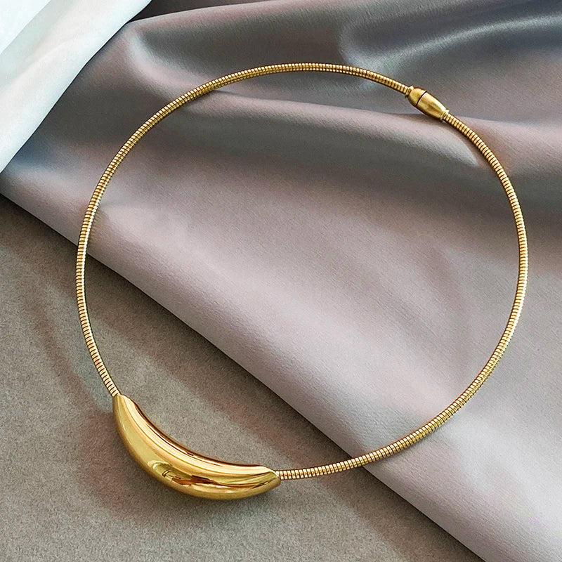 French Retro Design Metal Tube Snake Bone Chain Collar For Women's Exaggerated Stainless Steel Necklace Girls' Colorless Jewelry