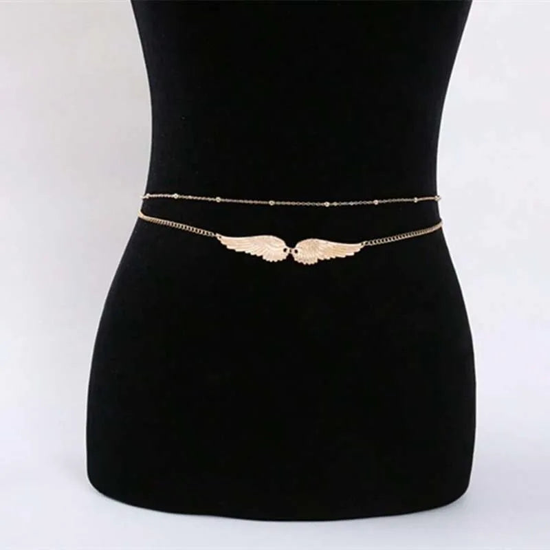 Gothic Angel Wings Waist Chain Sexy Gold Belly Wing Waist Body Chains Angel Wing Body Chain Adjustable Bikini Body Summer Beach