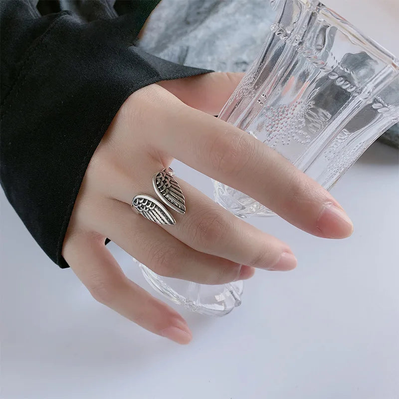 Sam Panda 925 Sterling Silver Rings For Women Men Fine Jewelry Finger Adjustable Open Wing Shape Ring For Party Birthday Gift