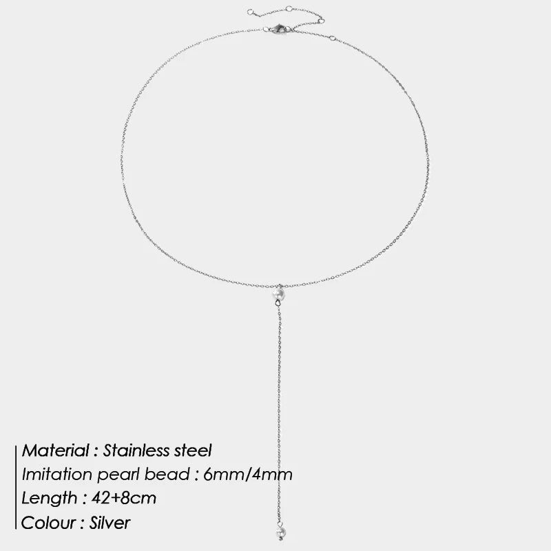 316L Stainless Steel Fashion Golden Color Chain Jewelry Necklace For Women Imitation Pearl Beads Pendant Gifts Jewelry Wholesale