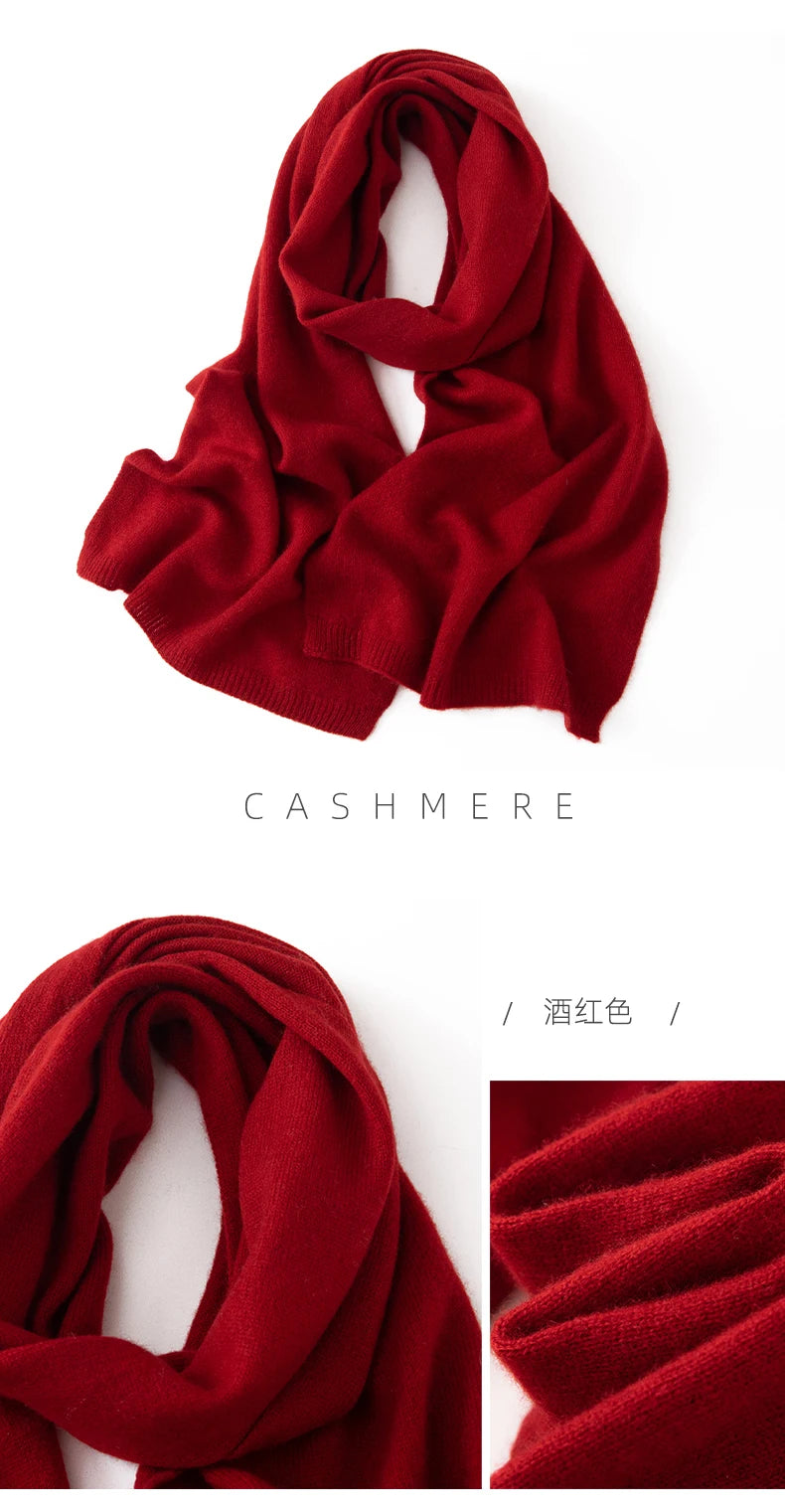 Soft 100% Cashmere Scarf for Autumn and Winter, Women's Knitted Warm Neck Protection Scarf 160*25CM