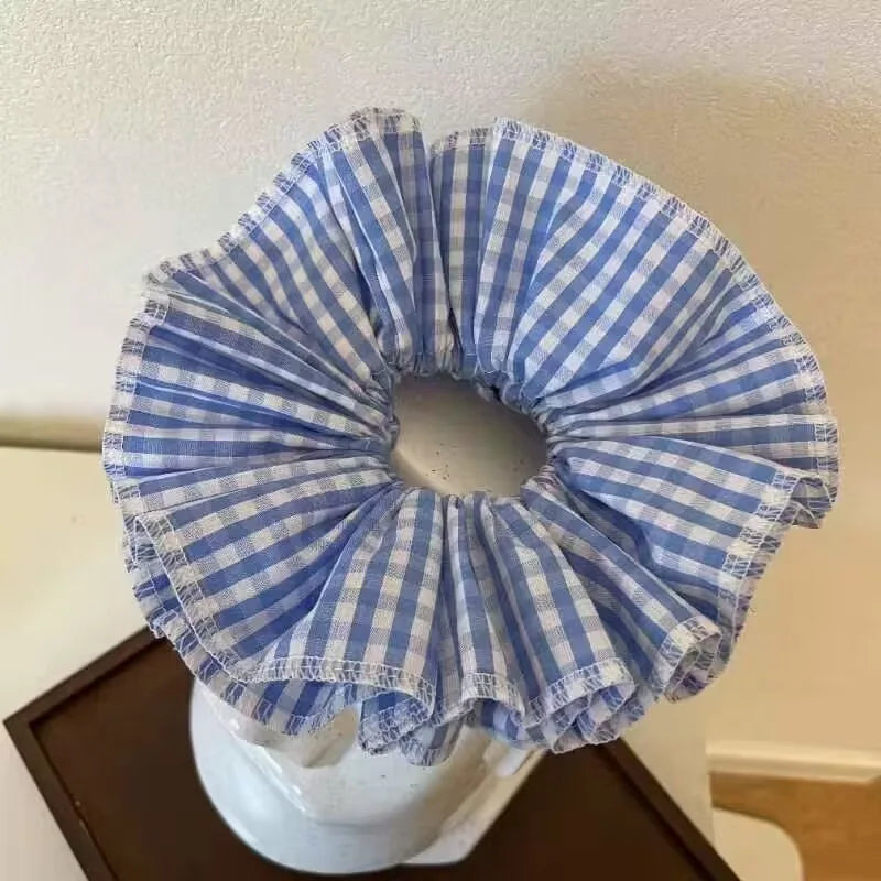 Small Design Hair Scrunchies For Woman Summer Cute Four Layer Plaid Headwear Pure Cotton Edge Extra Large Intestinal Hair Loop