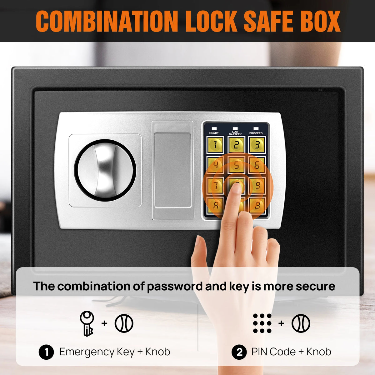 Safe Box Digital Security Steel Case with Electronic Password & Key for Home,Office (4.6/8.5/16L,Black/Grey/White)