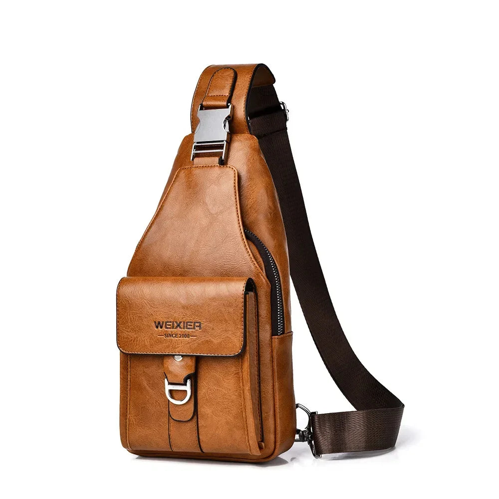 2026 New Men's Bag High Quality PU Leather Men's Chest Bag Simple Waterproof Single Shoulder Crossbody Bags Messenger Bag Gift