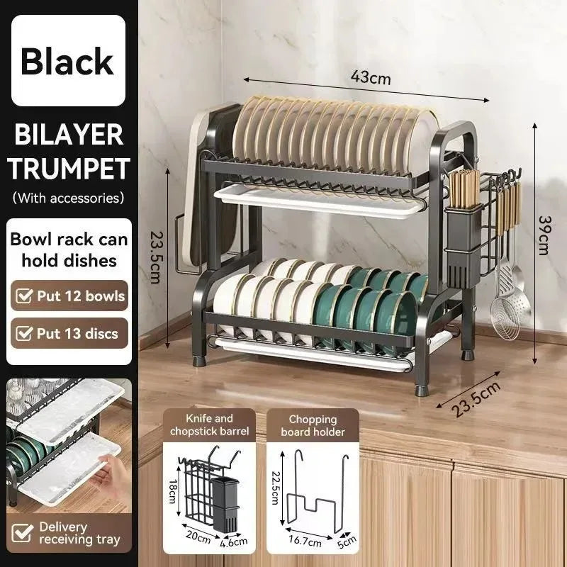 Kitchen dish storage rack, cabinets layered drain rack, tableware, tableware, countertops, sorting storage shelves
