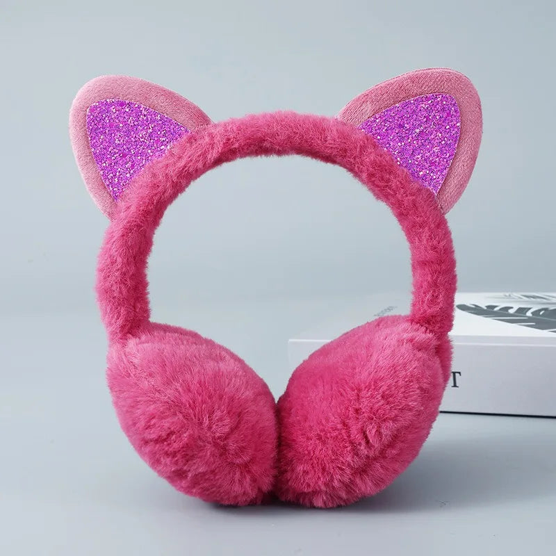 Playful Girls Ear Muffs Cold Protection Warm Hot Lovely Winter Warm Cat Ear Warmers Glitter Ears Plush Earmuffs for Women EZr02