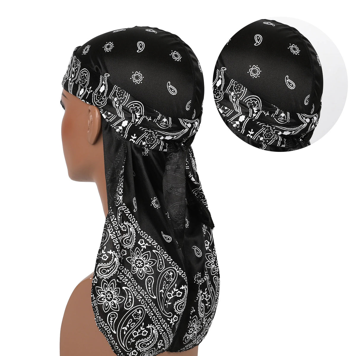 Satin Floral Printed Headband Scarves for Women Hair Accessories Mens Doo Rag Durag Long Tail Cap Bandana Turban Unisex Headwear