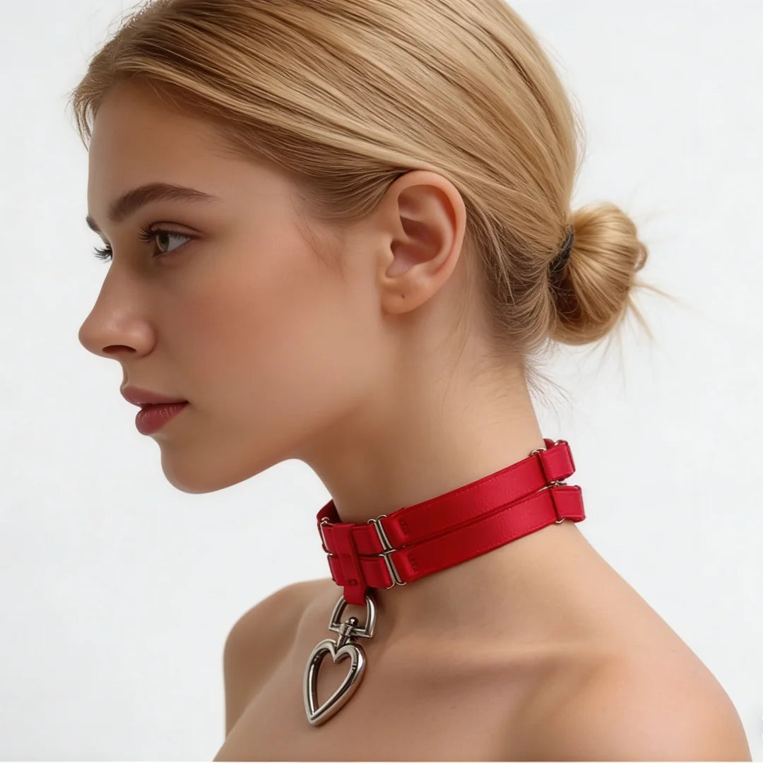 UYEE Women Colorful Tie Neck Ring Large Circle Heart Geometric Shape Accessory Belt Sweet Cool Style Iron Material for All Ages