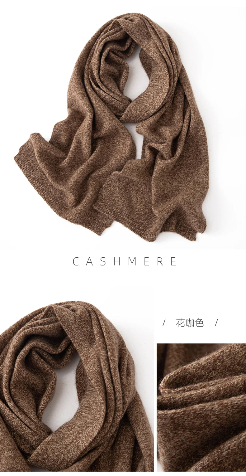 Soft 100% Cashmere Scarf for Autumn and Winter, Women's Knitted Warm Neck Protection Scarf 160*25CM